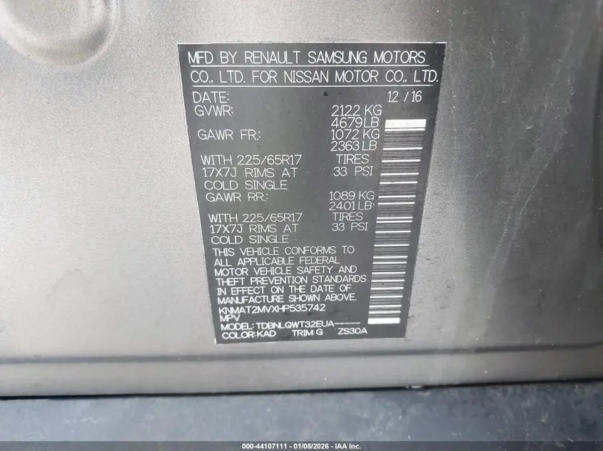 2017 NISSAN ROGUE SV