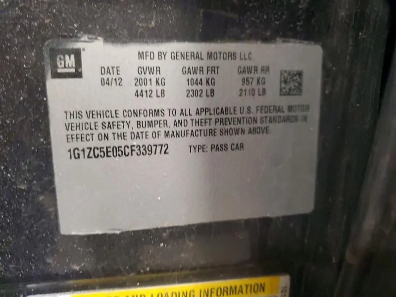 2012 CHEVROLET MALIBU 1LT  