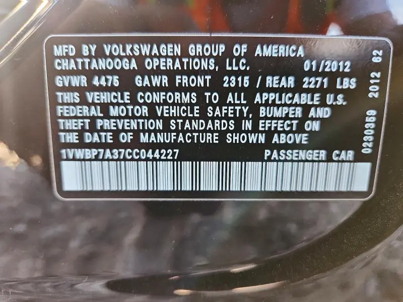 2012 VOLKSWAGEN PASSAT SE  