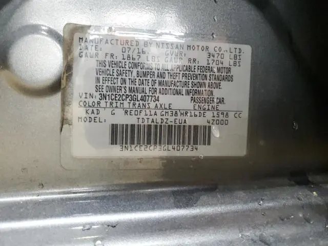 2016 NISSAN VERSA NOTE S  