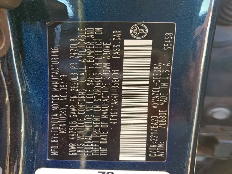 2020 TOYOTA CAMRY SE  