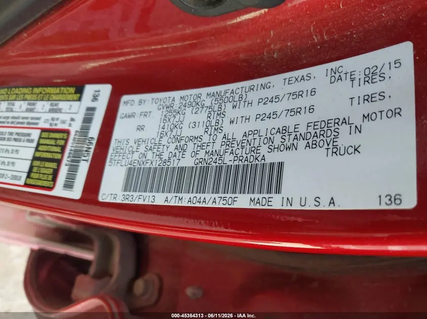 2015 TOYOTA TACOMA BASE V6