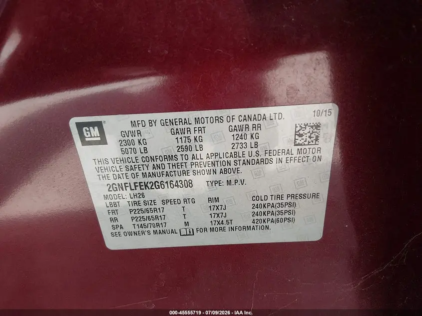 2016 CHEVROLET EQUINOX LT