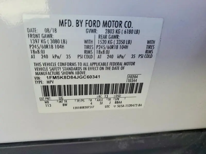 2018 FORD EXPLORER XLT  
