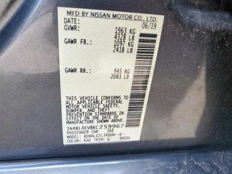 2019 NISSAN ALTIMA SL  