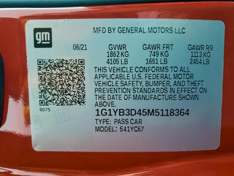 2021 CHEVROLET CORVETTE STINGRAY 2LT  