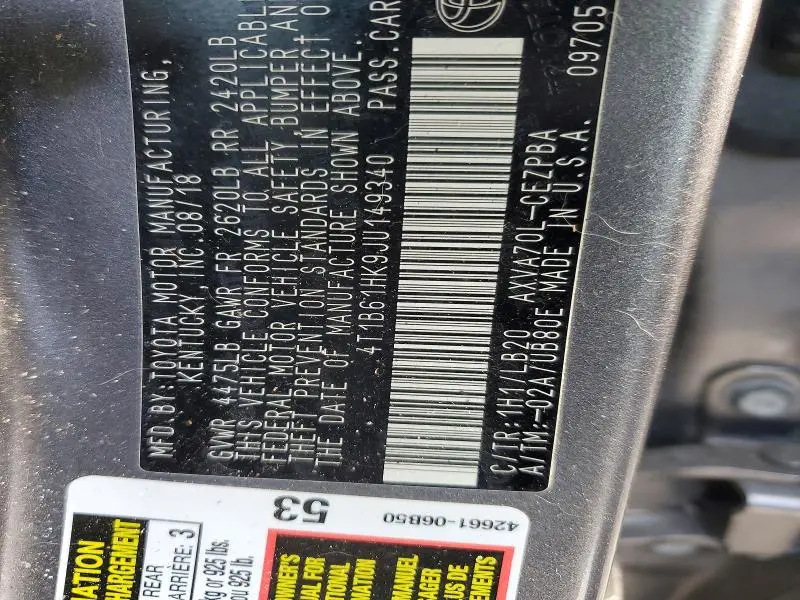 2018 TOYOTA CAMRY XSE  