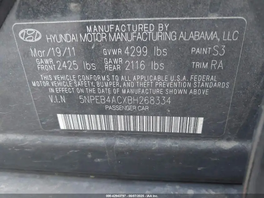 2011 HYUNDAI SONATA GLS
