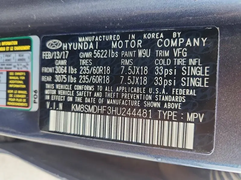 2017 HYUNDAI SANTA FE SE  