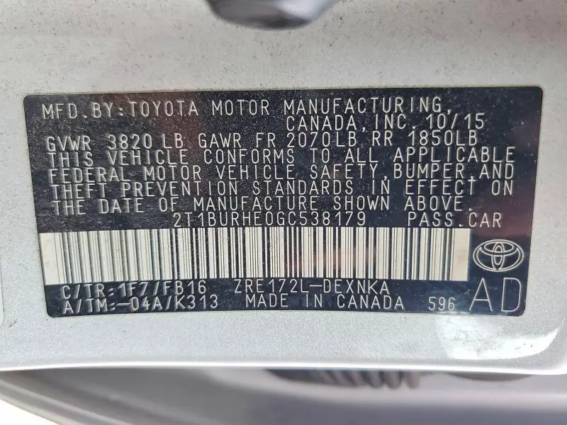 2016 TOYOTA COROLLA LE  