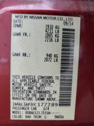 2015 NISSAN ALTIMA 2.5  