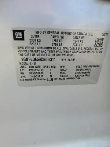 2012 CHEVROLET EQUINOX LT  