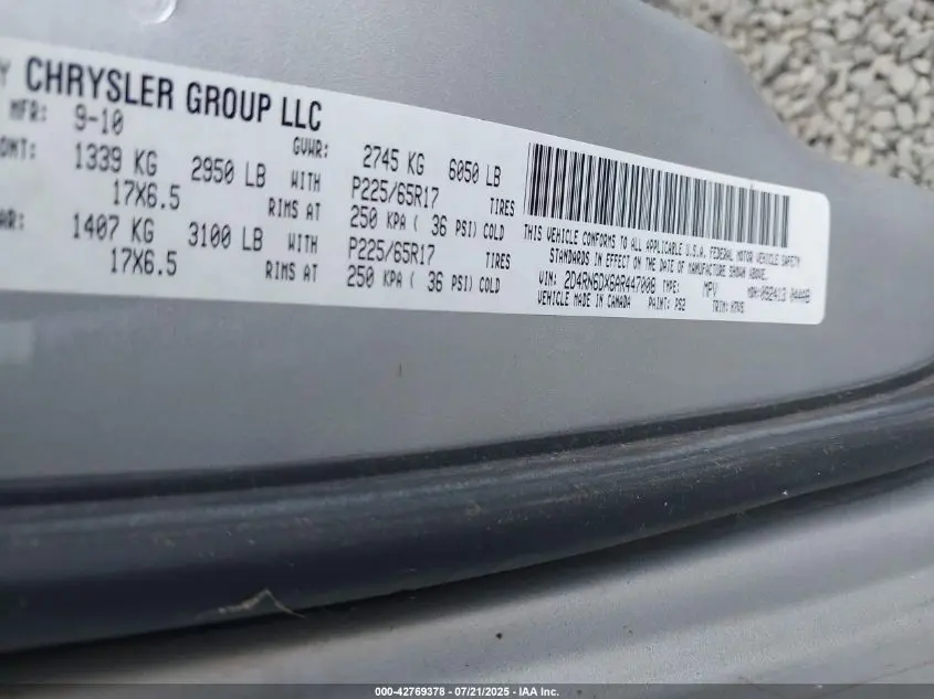 2010 DODGE GRAND CARAVAN CREW