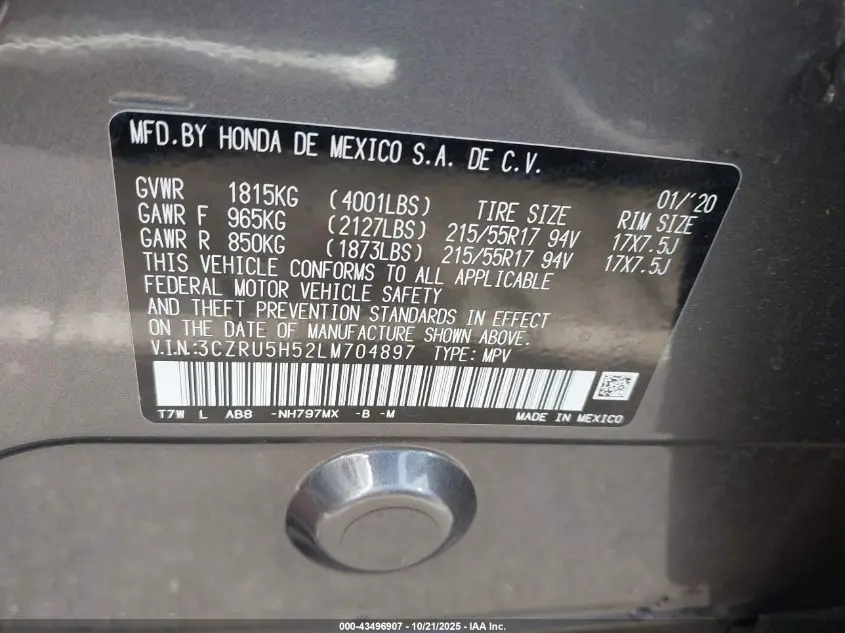 2020 HONDA HR-V 2WD EX