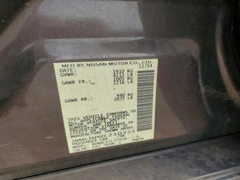 2015 NISSAN ALTIMA 2.5 SV  