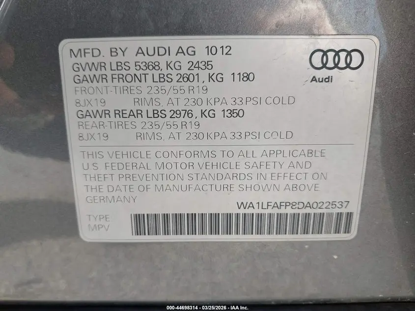 2013 AUDI Q5 2.0T PREMIUM