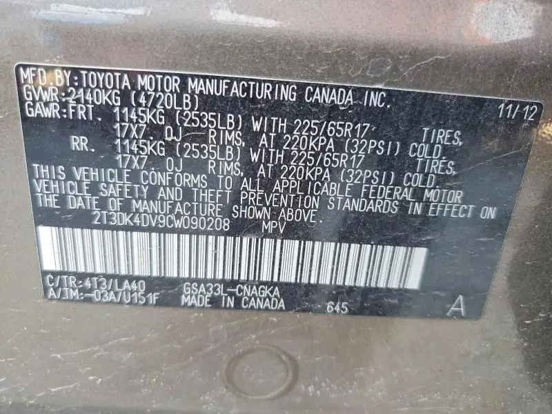 2012 TOYOTA RAV4 LIMITED  