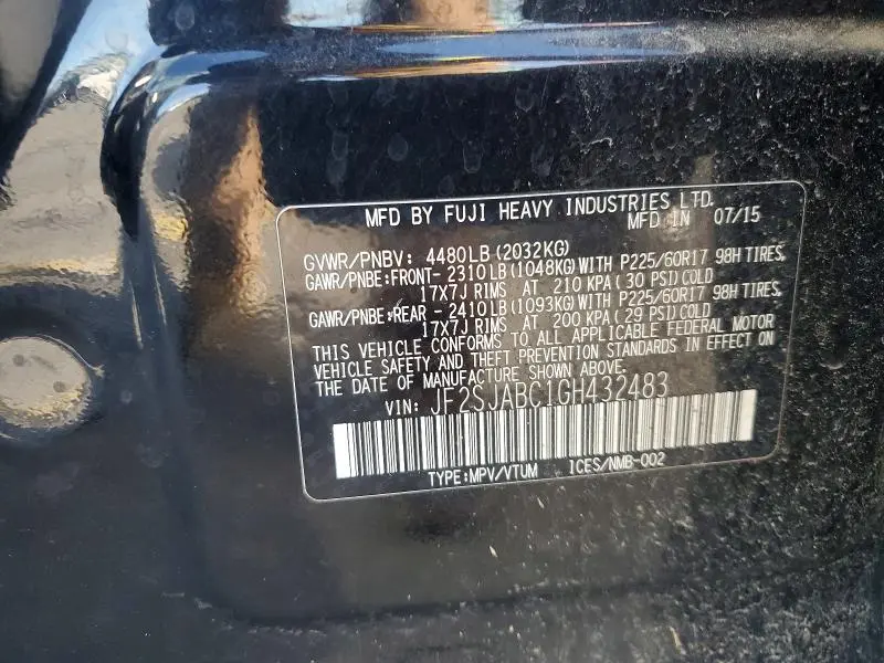 2016 SUBARU FORESTER 2.5I  