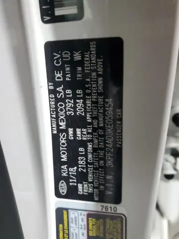 2019 KIA FORTE FE  