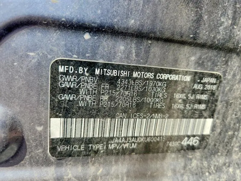 2019 MITSUBISHI RVR SE  