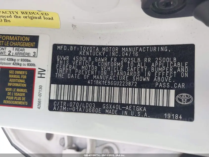 2016 TOYOTA AVALON XLE