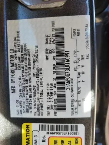 2020 FORD FUSION S  