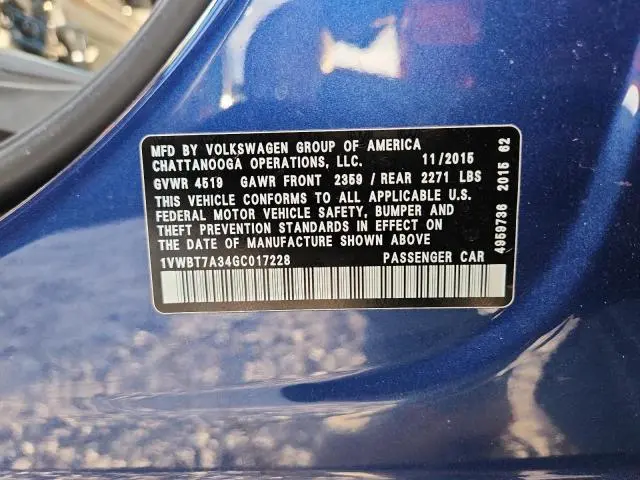 2016 VOLKSWAGEN PASSAT SE  