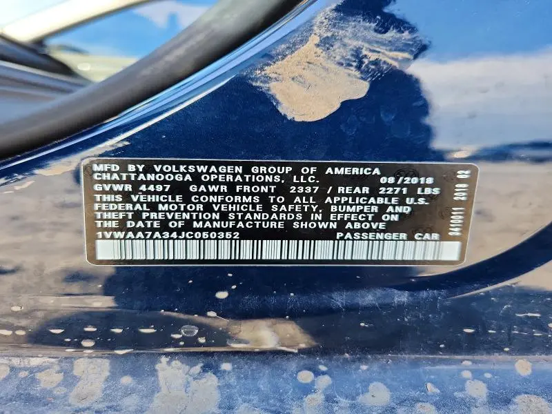 2018 VOLKSWAGEN PASSAT S  