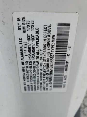 2016 HONDA ODYSSEY EXL  