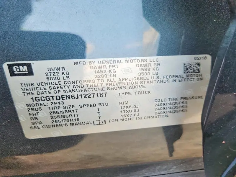 2018 CHEVROLET COLORADO Z71  
