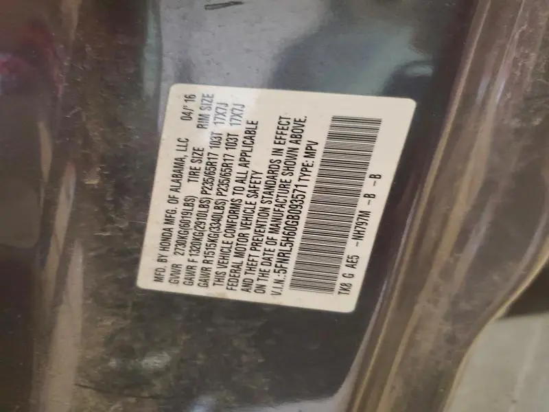 2016 HONDA ODYSSEY EXL  