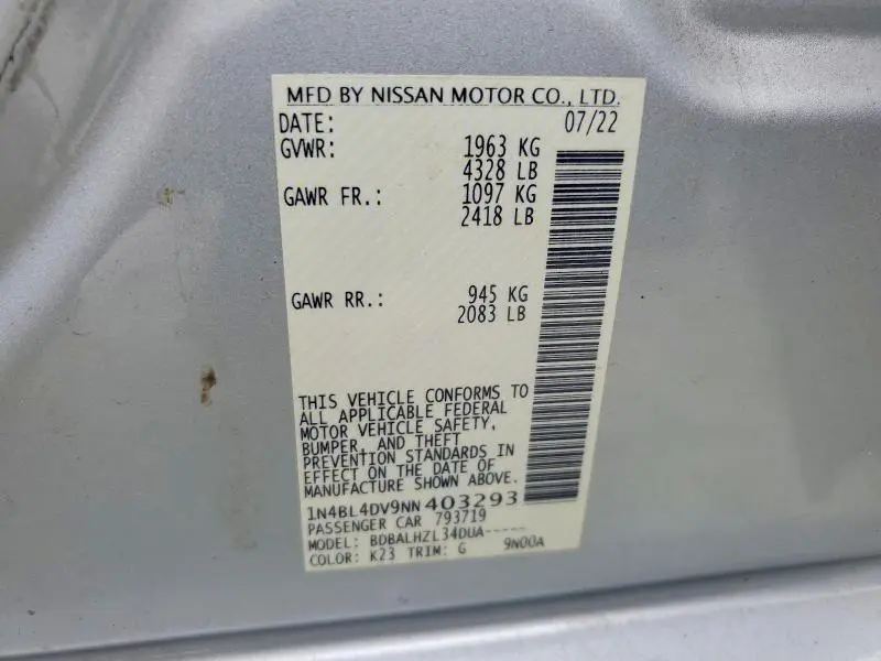 2022 NISSAN ALTIMA SV  