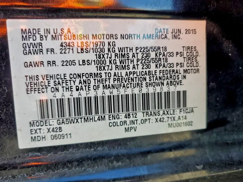 2015 MITSUBISHI OUTLANDER SPORT ES  