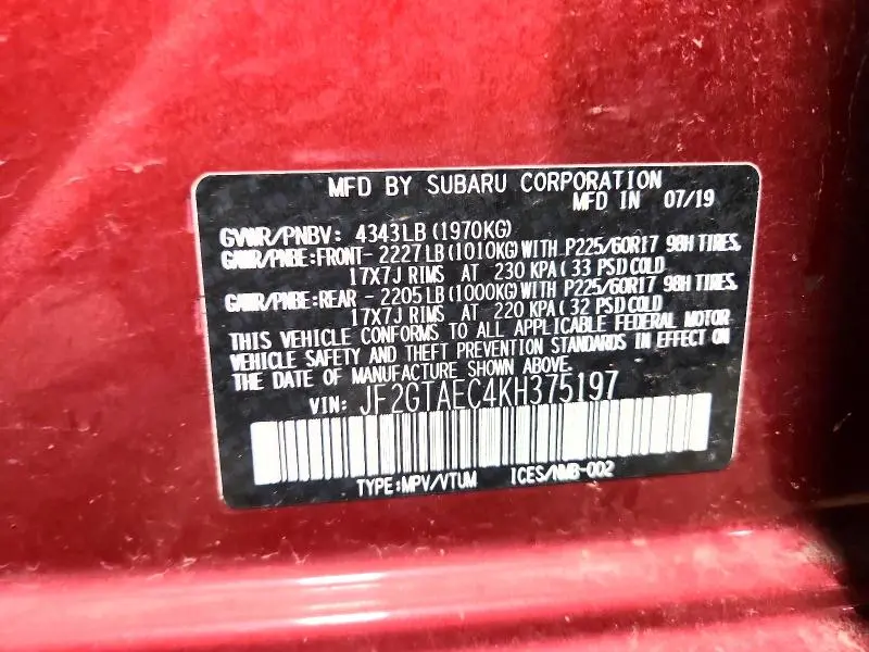 2019 SUBARU CROSSTREK PREMIUM  
