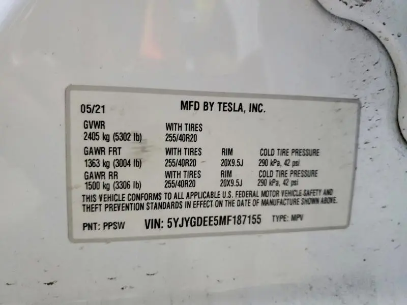 2021 TESLA MODEL Y   