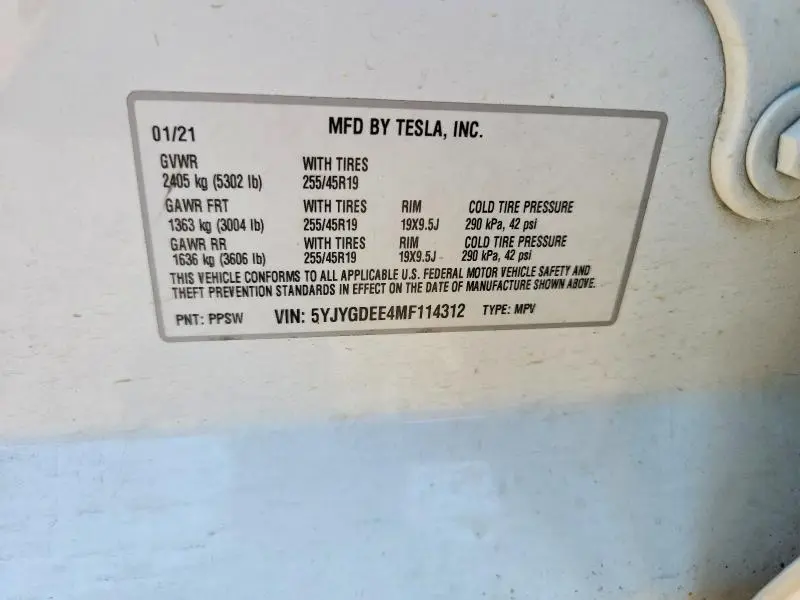 2021 TESLA MODEL Y   