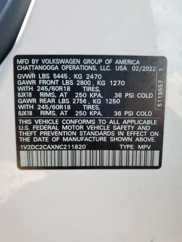 2022 VOLKSWAGEN ATLAS CROSS SPORT SE  