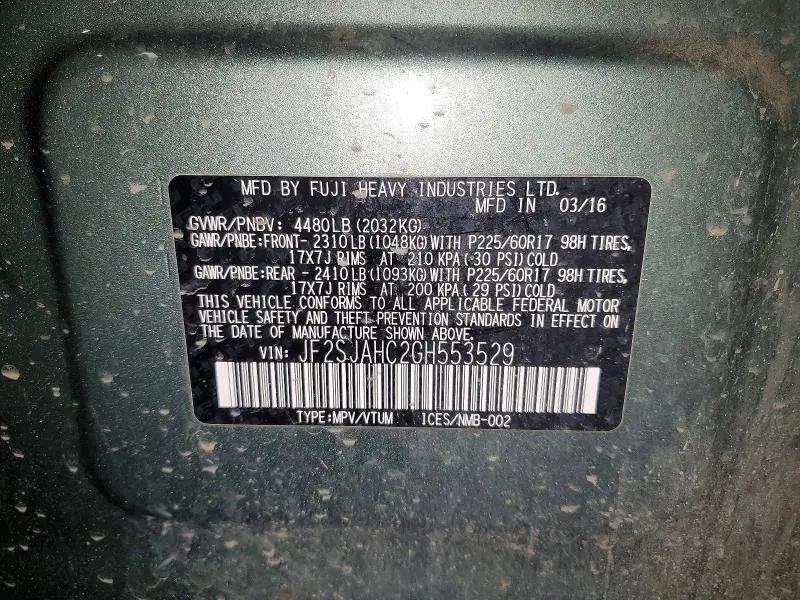 2016 SUBARU FORESTER 2.5I LIMITED  