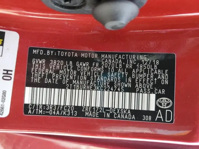 2019 TOYOTA COROLLA L  