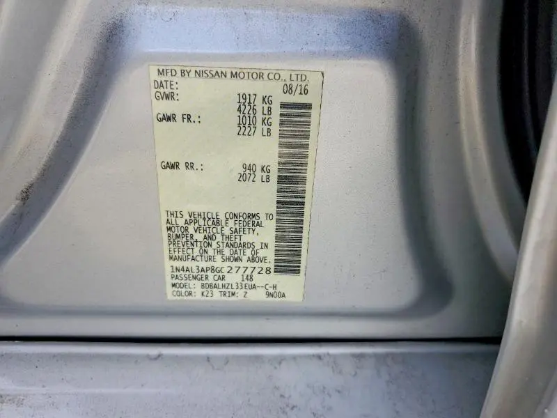 2016 NISSAN ALTIMA 2.5 SR  