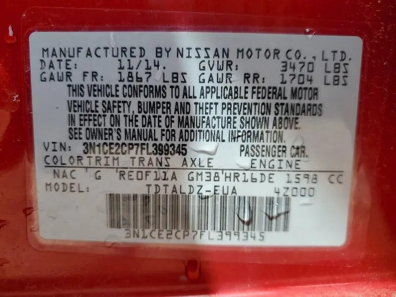 2015 NISSAN VERSA NOTE SV  