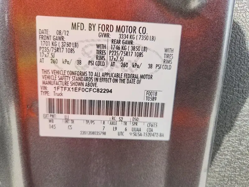 2012 FORD F150 SUPER CAB  