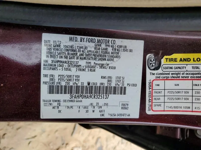 2012 FORD FUSION SE  