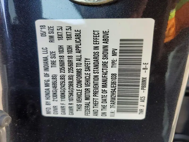 2018 HONDA CR-V TOURING  