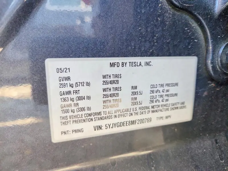 2021 TESLA MODEL Y   