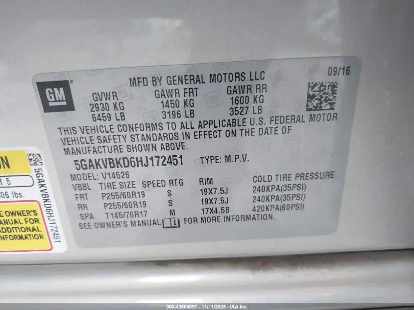 2017 BUICK ENCLAVE LEATHER