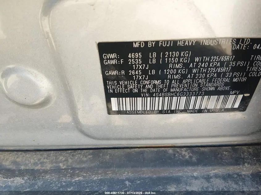 2016 SUBARU OUTBACK 2.5I PREMIUM