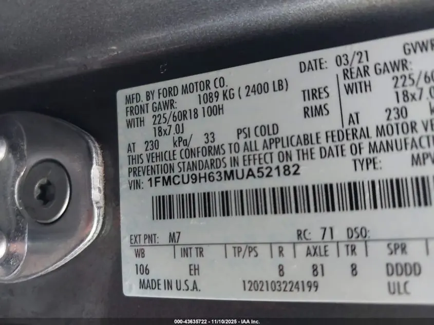 2021 FORD ESCAPE SEL