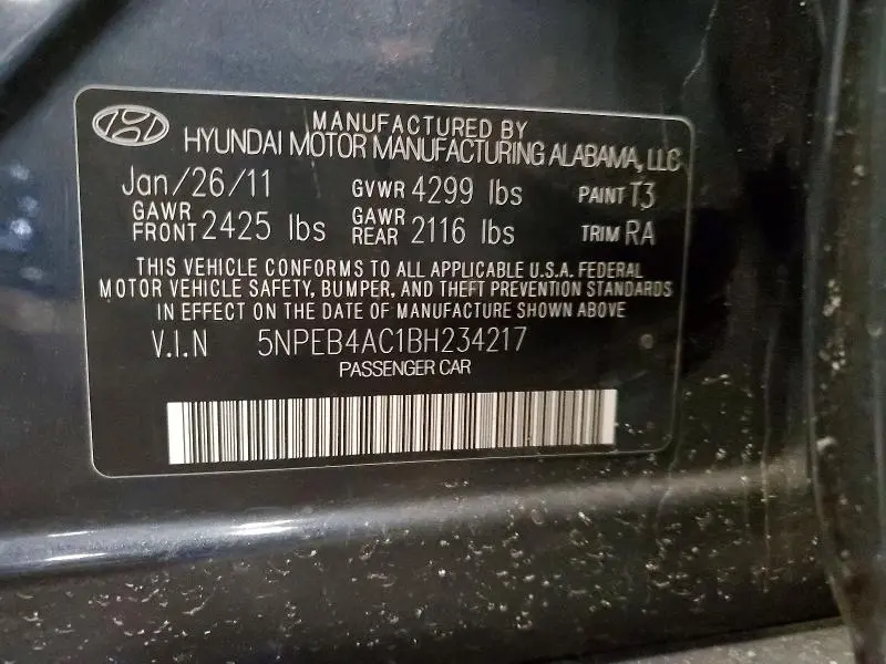 2011 HYUNDAI SONATA GLS  