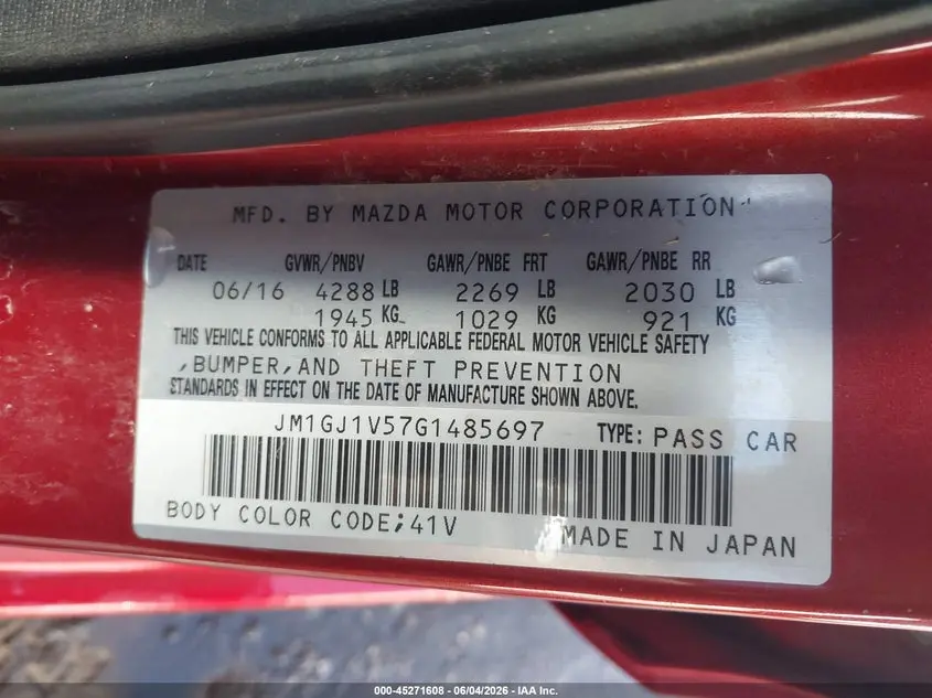 2016 MAZDA MAZDA6 I TOURING